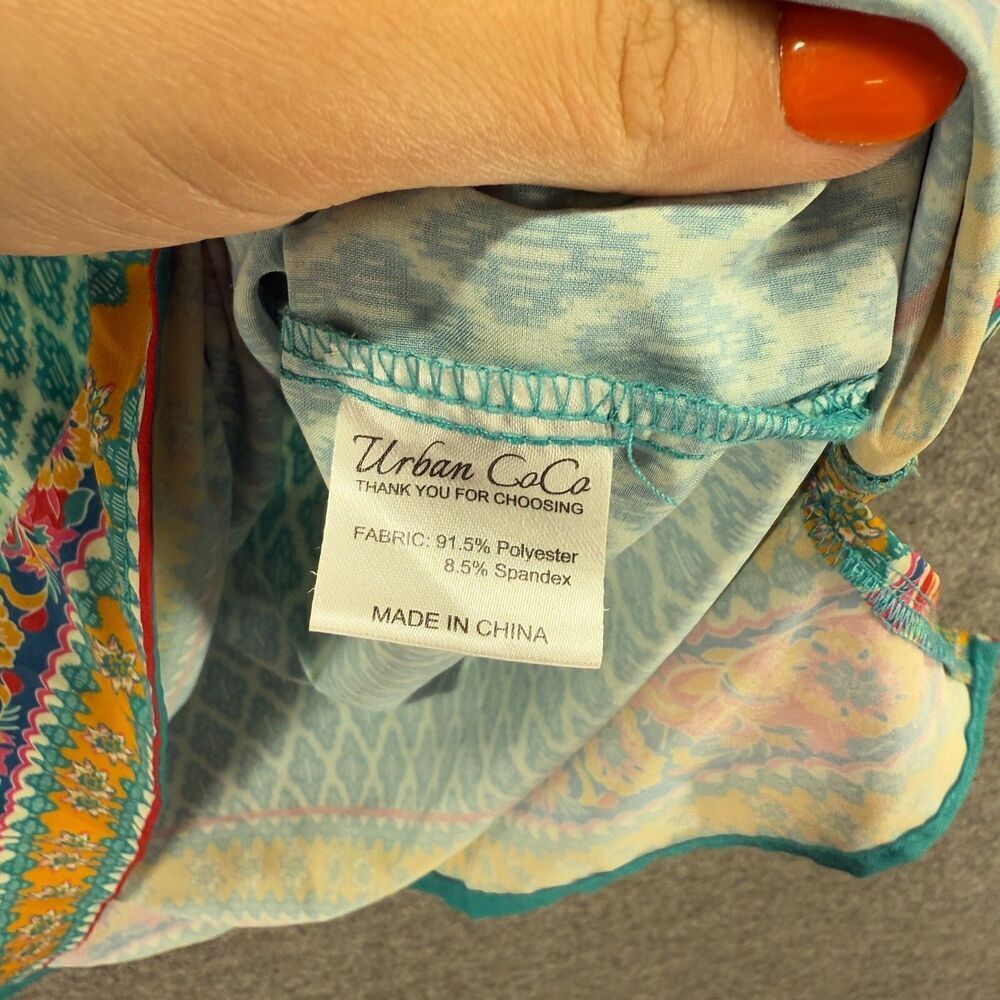 Urban CoCo Mini Dress Women M Medium Blue Geometric Short V-Neck Tasseled Casual - Picture 5 of 8